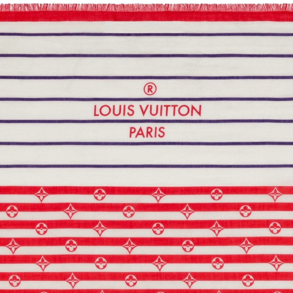 Louis Vuitton Limited Edition Striped Red Blue Monogram Scarf Pareo Shawl M76193